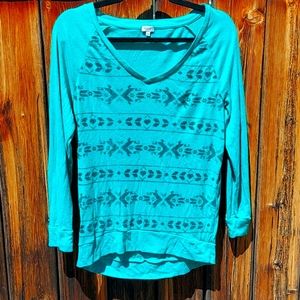 Kismet Teal Aztec top